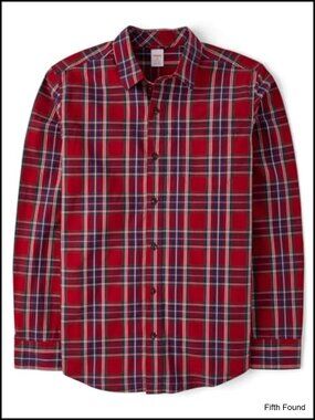 Men's Long Sleeve Button Down Shirt Cotton Poplin Plaid